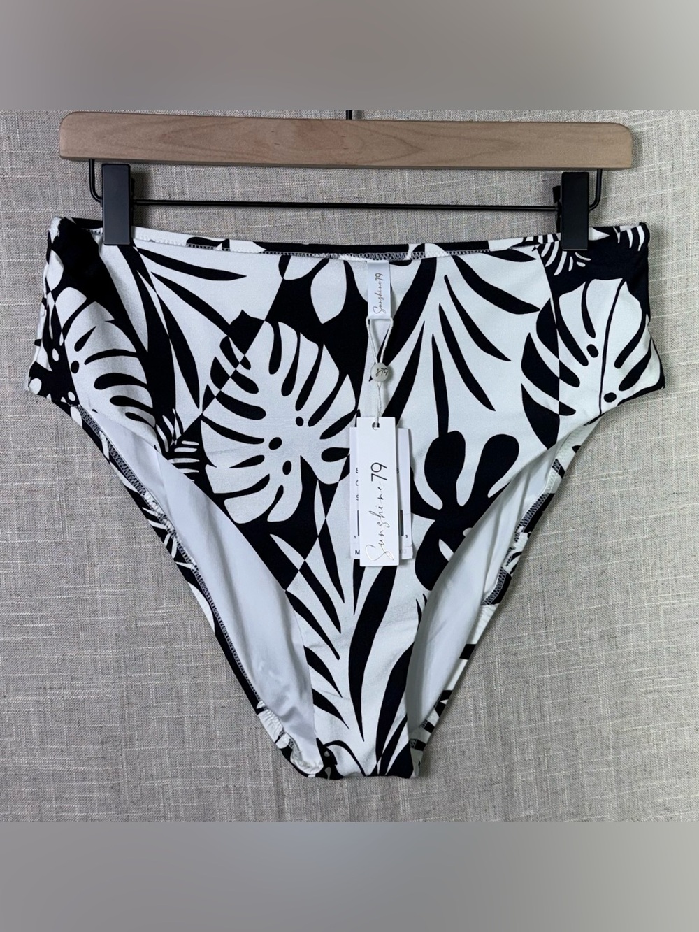 NWT Sunshine 79 Optic Tropic High Waist Bikini Swim Bottoms Black White Size 12